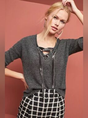 RAILS Amelia Lace-Up Sweater in Charcoal
